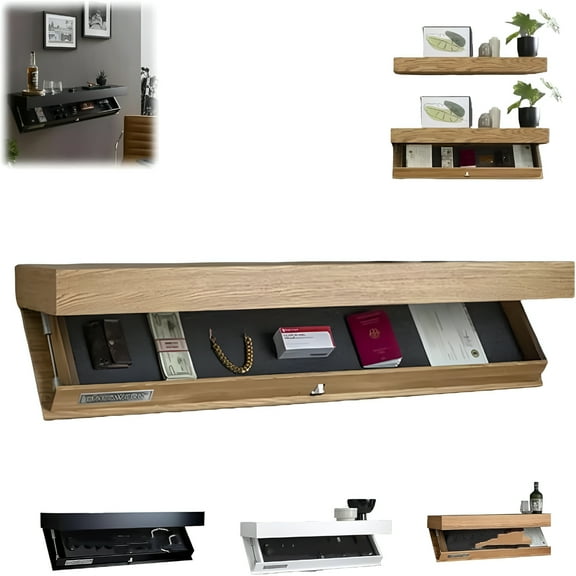 XIBUFE Wall-Mounted Floating Shelf with Secret Compartment, Concealed Storage Rack for Home Decor, Sturdy Display Organizer for Living Room, Office, Bedroom (Brown)