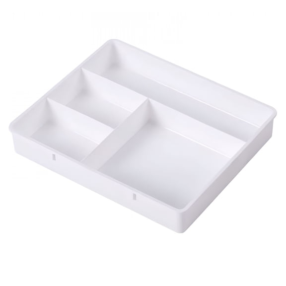 XIBUFE 2026 New Desk Drawer Organizer Tray with 4 Compartments Multi-Purpose Bin for Office Supplies, Makeup, and Accessories Fits Inside Drawers Or Desktops, 7.9" X 5.9" X 1.2" White