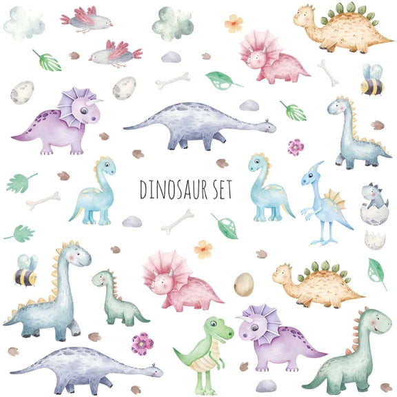 XIBUFE 2026 New Dinosaur Wall Stickers Removable Wall Decals Nursery Kids Room Baby Watercolour Dinosaur Wall Decor, for Children'S Rooms, Nurseries, Playrooms, Bedroom Decor, Playful Accents.