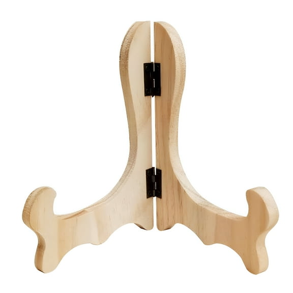 XIBUFE 2026 New Display Rack Curved Design Handmade Foldable Wooden Easel Plate Tea Cake Dish Display Stand Home Decor for Cafe(Wooden Color,L)