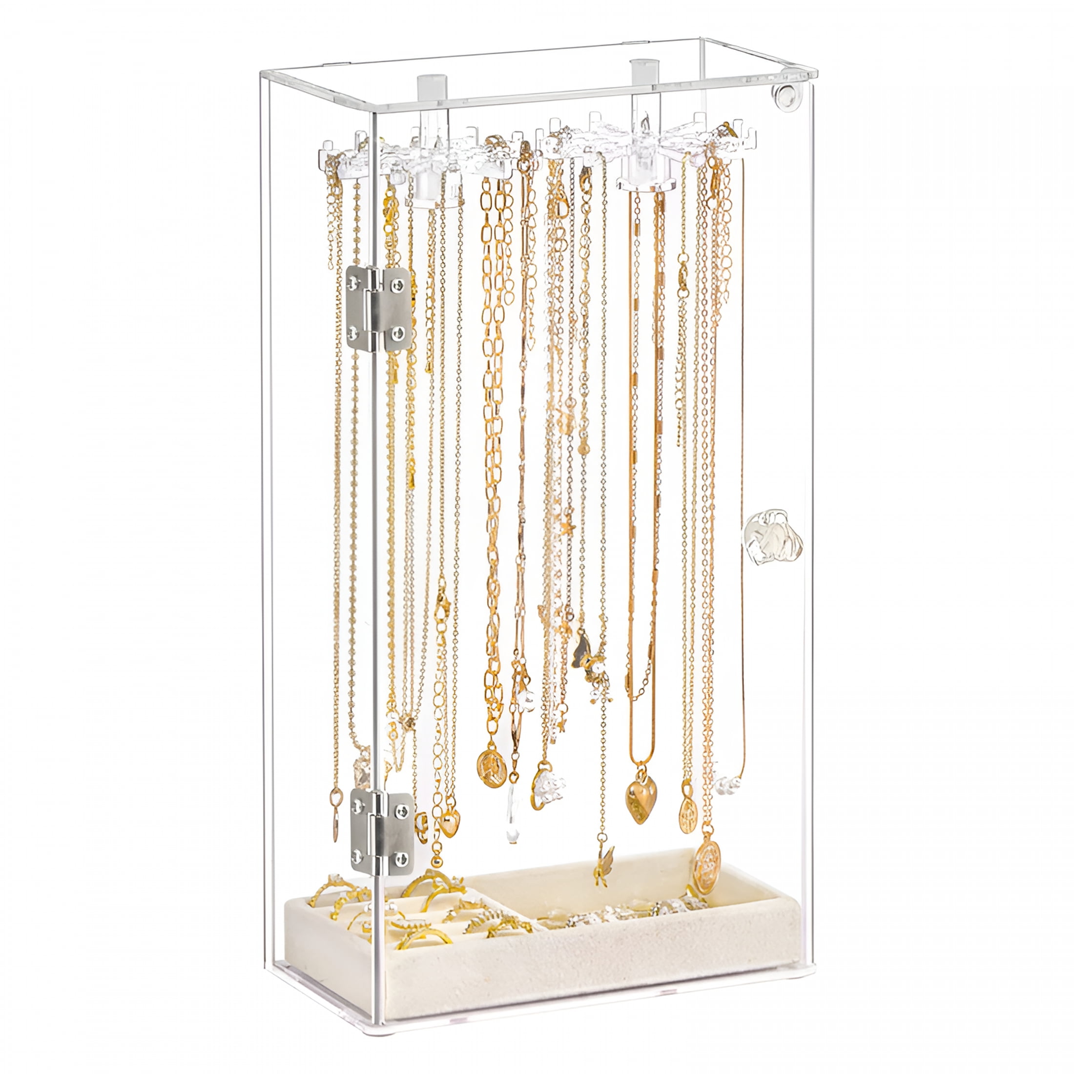 XIBUFE 2026 New Earnings Organizers Acrylic Necklace Display Stand Desktop Jewelry Organizer Box with Door Bracelet Storage Rack for Home,Vanity,Store Jewelry Display