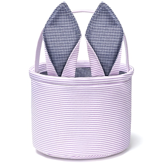 XIBUFE 2026 New Easter Basket,Easter Bunny Baskets for Kids with Cute Rabbit Ears Stripe,Easter Gift Baskets for Easter Egg Hunt,Party,Home,Picnic Purple