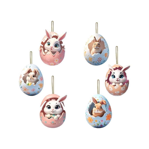XIBUFE 2026 New Easter Bunny Egg Ornaments,6Pcs Acrylic Flat Car Hanging Decorations,Pastel Floral Hanging Ornaments for Easter Tree,Holiday Party,Home Decor,Spring Gift