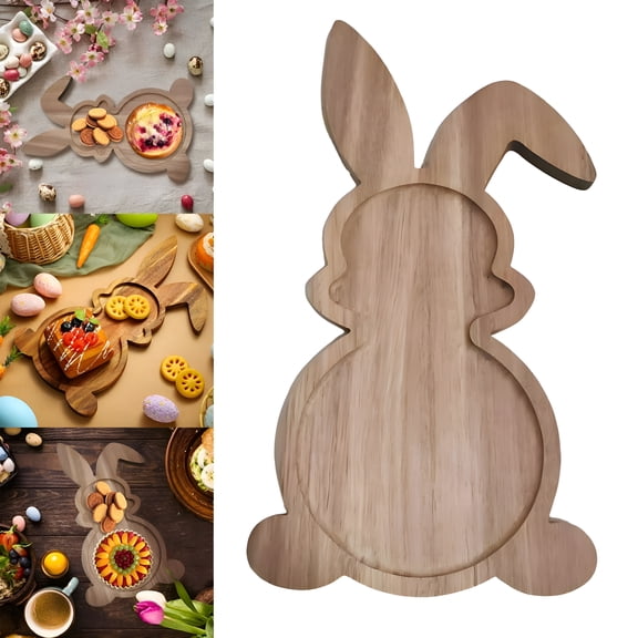 XIBUFE 2026 New Easter Bunny Wooden Serving Tray Bunny Shaped Cutting Board Rabbit Wood Platter Charcuterie Board Kitchen Chopping Board Easter Food Serving Plate for Easter Spring Rustic Decor