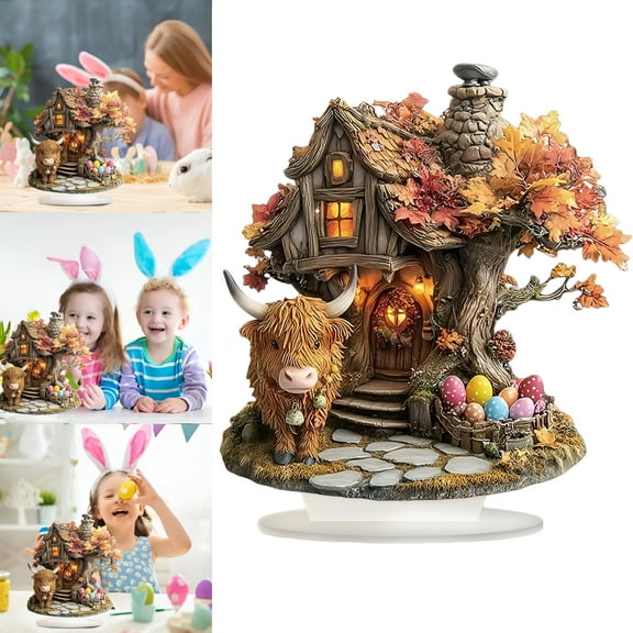 XIBUFE 2026 New Easter Decorations Bunny Rabbit Eggs Highland Cow Fairy Home Table Centerpiece Tabletop Home Decor, for Easter, Spring, Festive Table, Living Room, Party, Holiday Display
