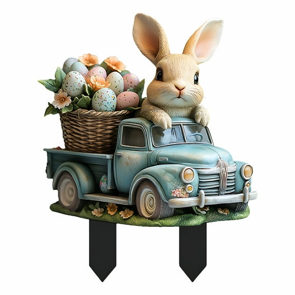 XIBUFE 2026 New Easter Decorations Outdoor Metal Bunny Decorative Garden Stakes Rabbits Happy Easter Yard Sign Spring Decor for Home Front Door Yard Outside Porch Lawn Sidewalk