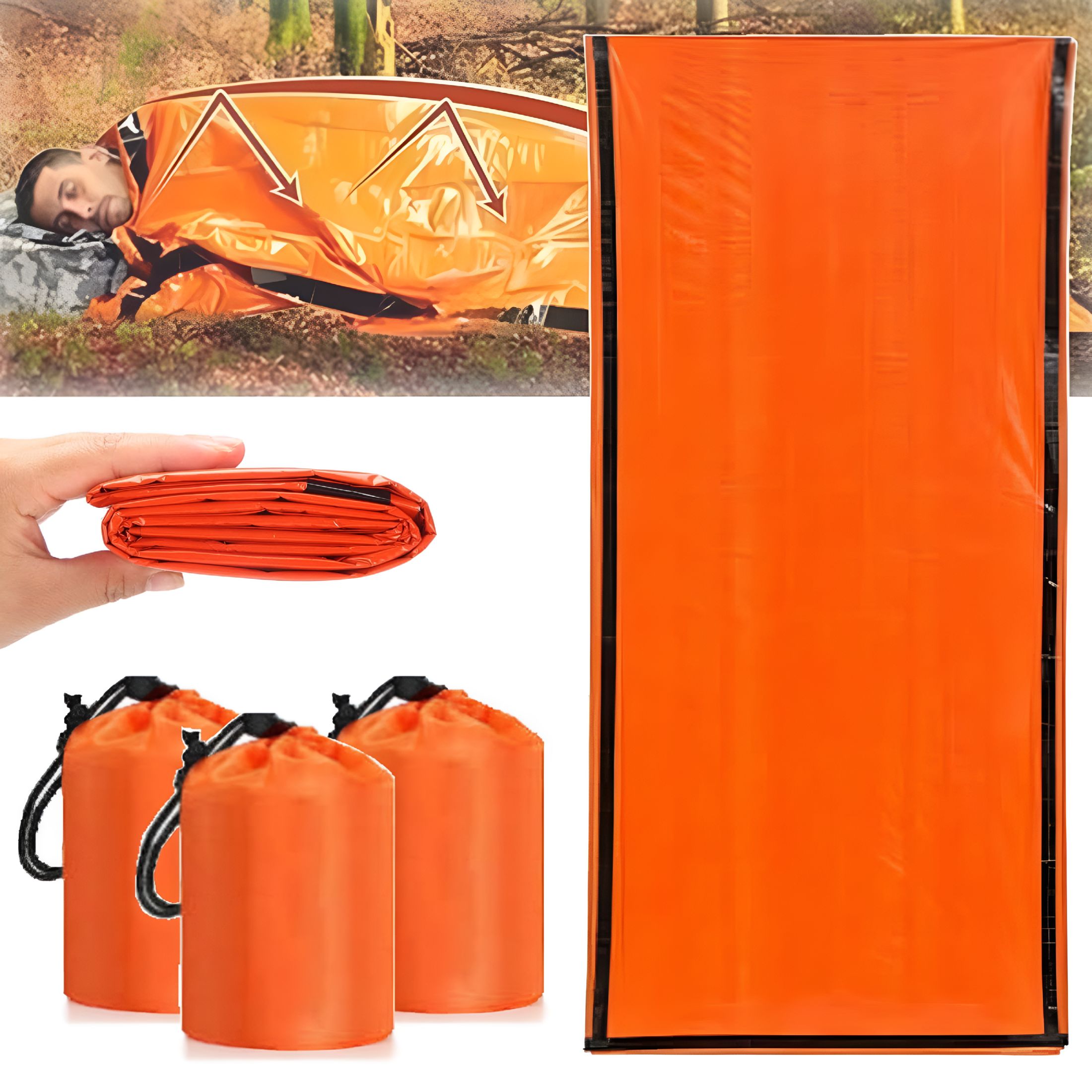 XIBUFE 2026 New Emergency Sleeping Bag, 84"X36" Emergency Survival Sleeping Bag, Pocket Size Emergency Sleeping Bag, Waterproof Thermal Bivy Sack for Outdoor (3Pcs)