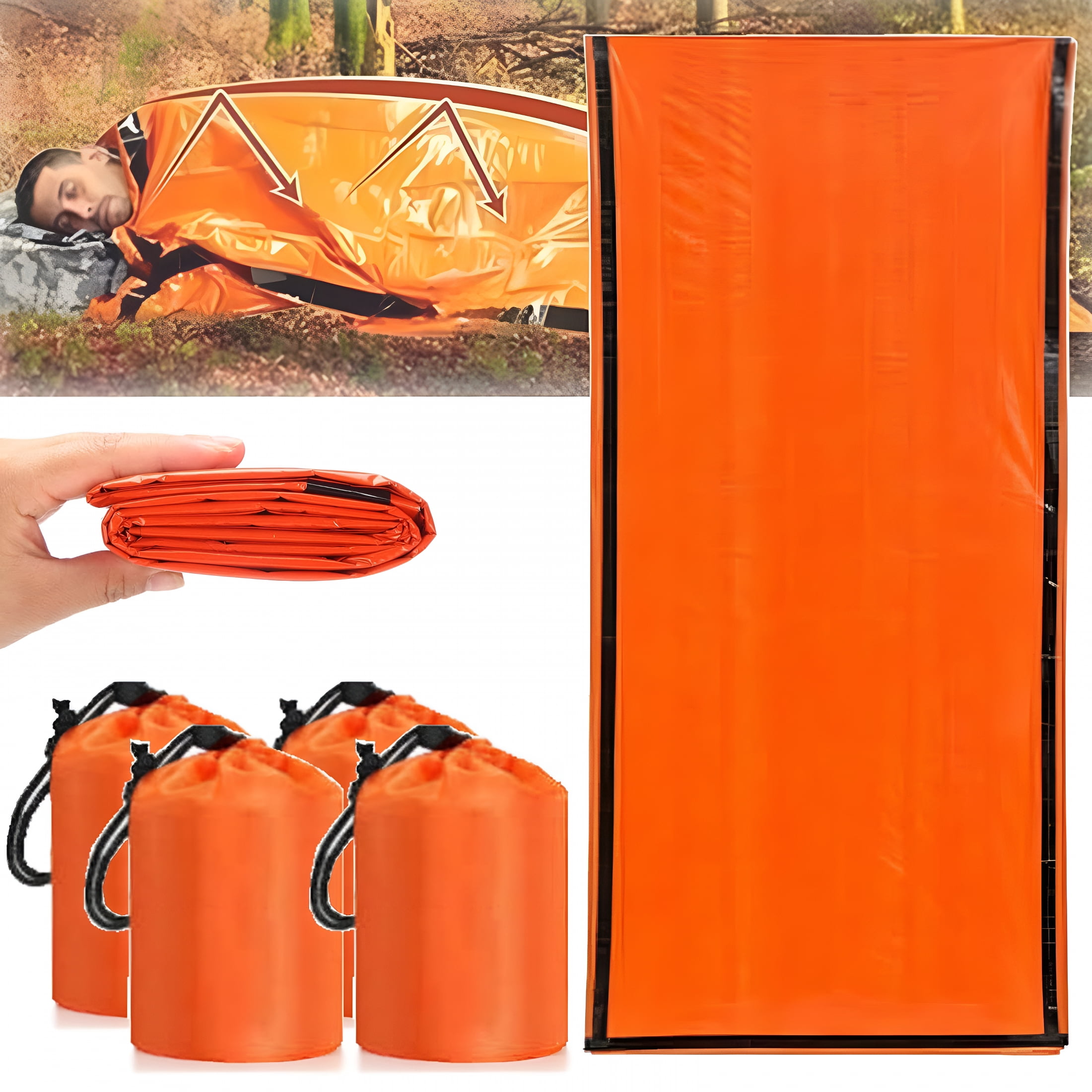 XIBUFE 2026 New Emergency Survival Sleeping Bag 4 Pack, 83.9"Lx35.8"W Waterproof Thermal Bivy Sack for Camping, Hiking, Outdoor, Activities & Travel, Durable, Lightweight & Compact Blanket