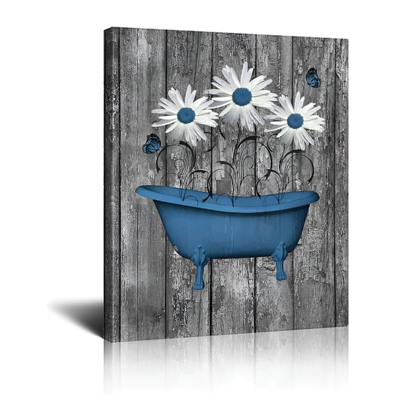 XIBUFE 2026 New Farmhouse Bathroom Decor Wall Teal Daisy Quotes Pictures Toilet Art Turquoise Artwork Framed Modern Home Wall Decor for Bathroom Rustic Wall Art Canvas Prints 12X16 Inch