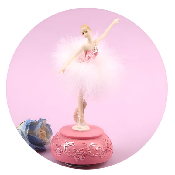 XIBUFE 2026 New Feather Skirt Ballerina Rotating Music Box Figurine,Music Boxes for Girls White and Pink Manual Control Dancing Girl Musical Box for Girl Gift (Pink)