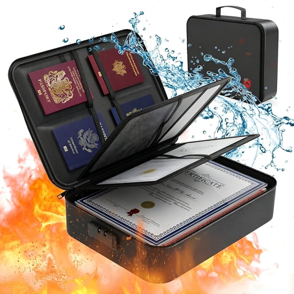 XIBUFE 2026 New Fireproof Document Box with Lock,File Safe Bag for Home,Multi-Layer Important Document Organizer,Office Paper Storage File Folder Box for Laptop Passport,Portable Waterproof
