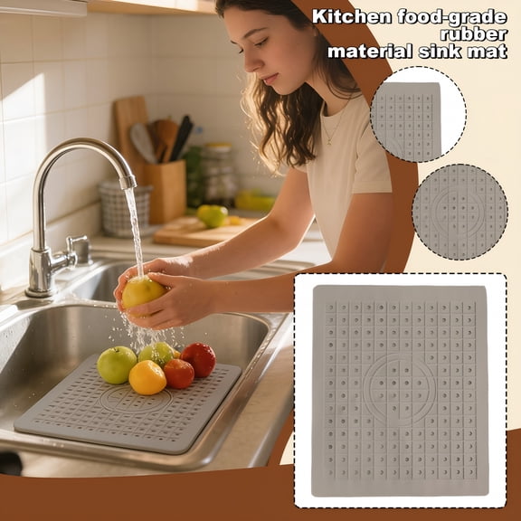 XIBUFE 2026 New Food Grade Rubber Kitchen Sink Mat,2 Pack Sink Protector for Kitchen Sink,Non-Slip Sink Mat for Bottom of Sink,Fast Draining Sink Liner for Double Sink Kitchen Sink Protector