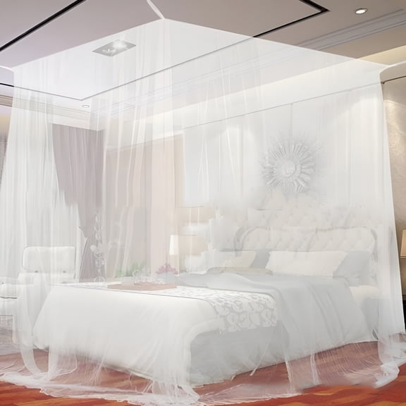 XIBUFE 2026 New Four Angle Outdoor Camping Mosquito Net Canopy with Storage Bag Insect Protection Tent Bedroom Full Netting, White