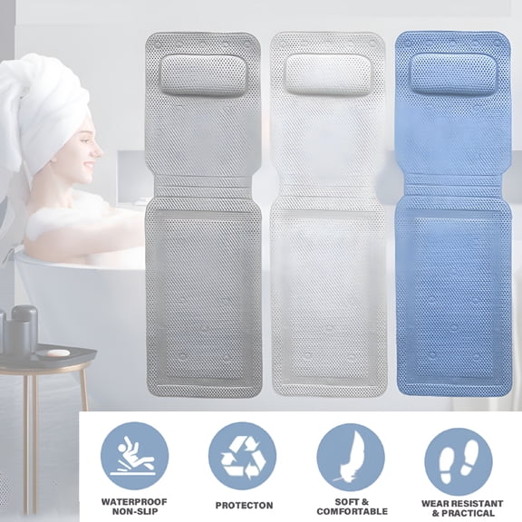 XIBUFE 2026 New Full Body Bath Pillow,Bath Pillows Mat for Tub with Non-Slip Suction Cups,Spa Bathtub Cushion for Head Neck Shoulder & Back Support Bathtub Pillow,Quick Drying,Gray
