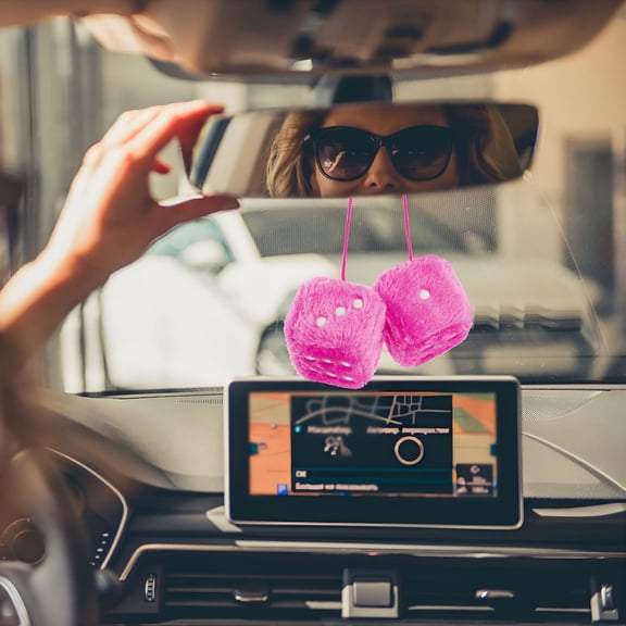 XIBUFE 2026 New Fuzzy Dice for Rear View Mirror with Suction Cup,Cute Plush Dice Retro Hanging Ornaments,Stylish Car Hanging Ornament for Car Interior Decoration,Champagne