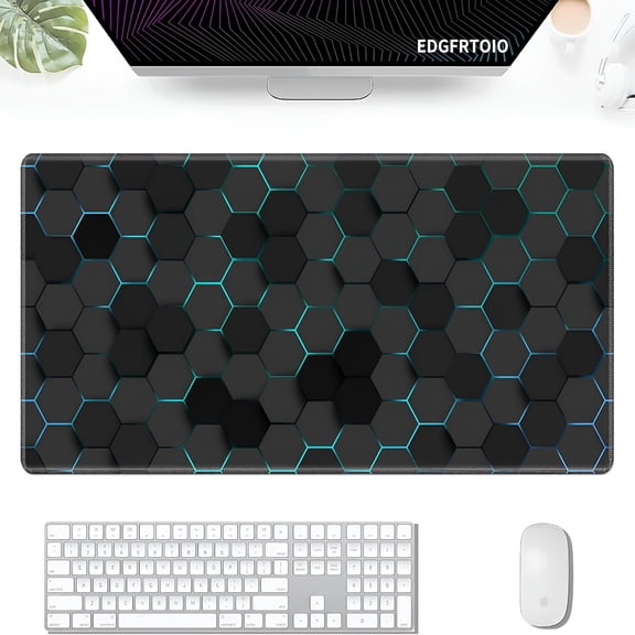 XIBUFE 2026 New Gaming Mouse Pad,Keyboard Mouse Pad 31.5X15.7 Inch Xxl Large Computer Laptop Cool Desk Mat with Non-Slip Rubber Base and Stitched Edge for Home Office Work,Blue Honeycomb