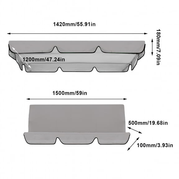 XIBUFE 2026 New Garden Swing Seat Replacement Swing Canopy Waterproof Swing Top Cover Sun Shade Awning Cover for Patio Garden Swing Sunshade(Gray)