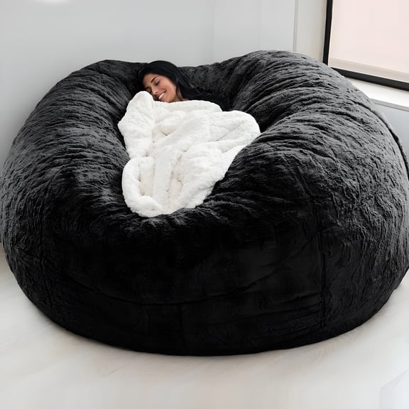 XIBUFE 2026 New Giant Fur Bean Bag Chair Cover,Ultra Soft Bean Bag Bed for Adults(No Filler,Cover Only),Round Soft Fluffy Faux Fur Bean Bag Lazy Sofa Bed Cover,Machine Washable Bean Bag 53 X25 Inch