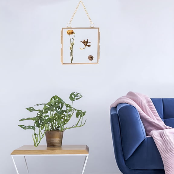 XIBUFE 2026 New Glass Frame for Pressed Flowers,Leaf and Artwork - Hanging Square Metal Picture Frames,Clear Double Glass Floating Frame,Wall Decor Photo Display 80X80Mm