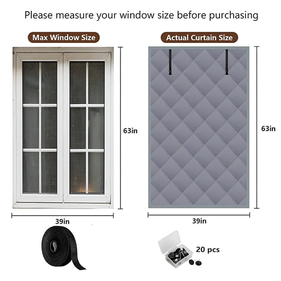 XIBUFE 2026 New Gray Insulated Window Cover Thermal Insulated Window Kit 4 Size Windows Draft Blocker 3 Layer Heavy Cotton for Winterizing Windows in Home Basement