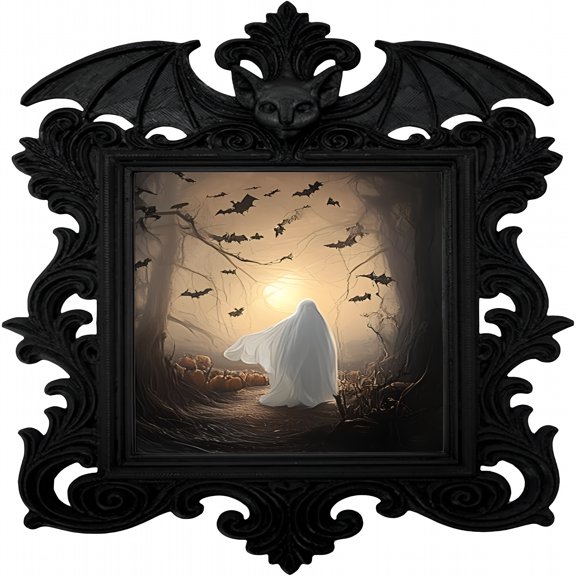 XIBUFE 2026 New Halloween Picture Frame,Gothic Bat Photo Frame Halloween Decor,Holiday Ornaments Home Decor for Tabletop Display Wall Shelf Living Room Desk Cabinet Desktop Bookshelf