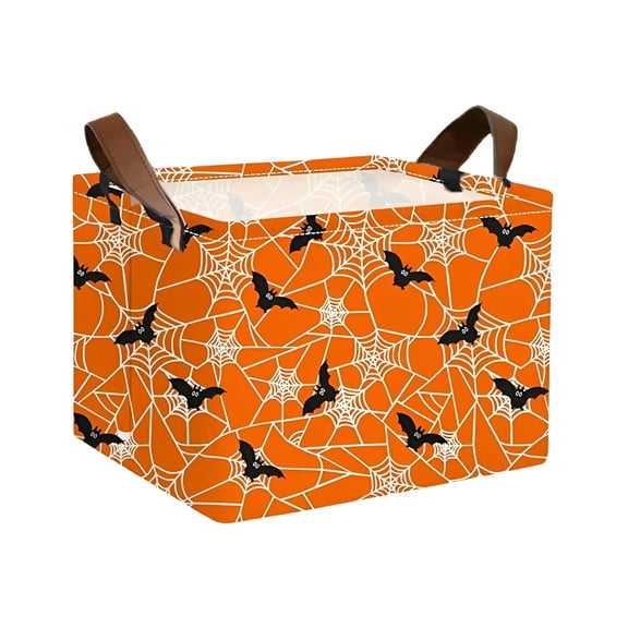 XIBUFE 2026 New Halloween Storage Gift Basket Spider & Bat Pattern Canvas Storage Bins with Handles Rectangle Storage Organizer Cubes for Living Bedroom Home for Kids Room,Playroom,Closet