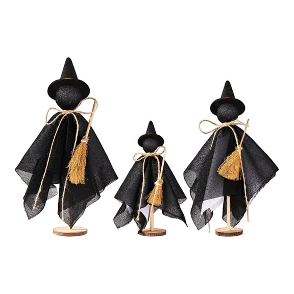 XIBUFE 2026 New Halloween Witch Decorations Indoor: 3Ct Black Witches with Hat Cute Halloween Decor,Rustic Farmhouse Decor