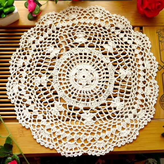 XIBUFE 2026 New Handmade Crochet Cotton Lace Round Table Placemats Doilies Doily,14 Inch Lace Doilies, for Dining Table, Kitchen, Home Decor, Weddings, Special Occasions