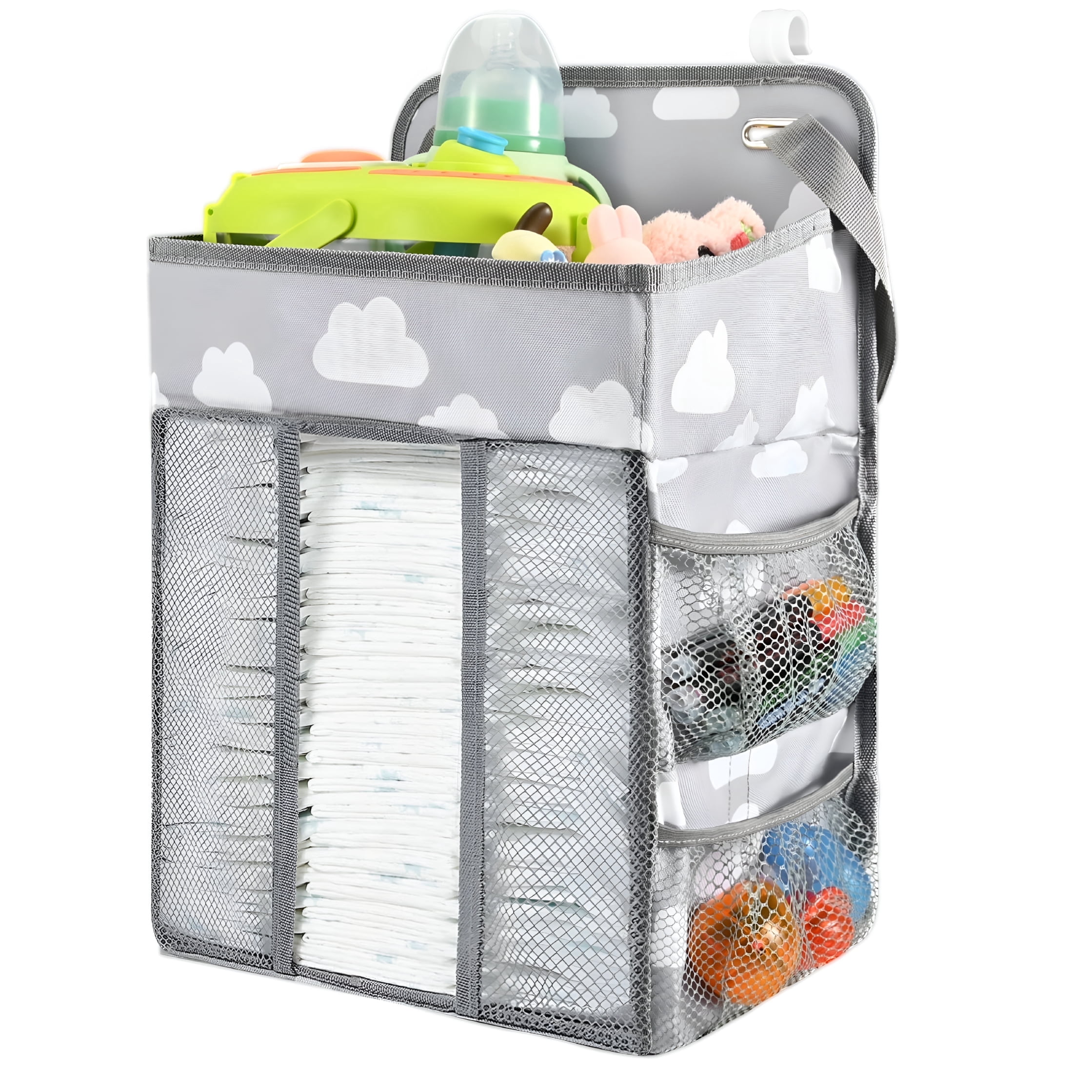XIBUFE 2026 New Hanging Diaper Caddy Organizer,Changing Table Diaper Organizer,Baby Hanging Diaper Stacker Nursery Caddy Organizer for Cribs Playyard Baby Essentials Storage,Diaper Holder Organizer