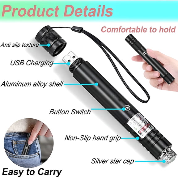XIBUFE 2026 New High Power Rechargeable Laser Pointer for Cats and Deterrent,Usb Charging Long Range Green Laser Pointer with Gypsophila Patterns,Multipurpose Aluminum Alloy Laser Pointer for Pets