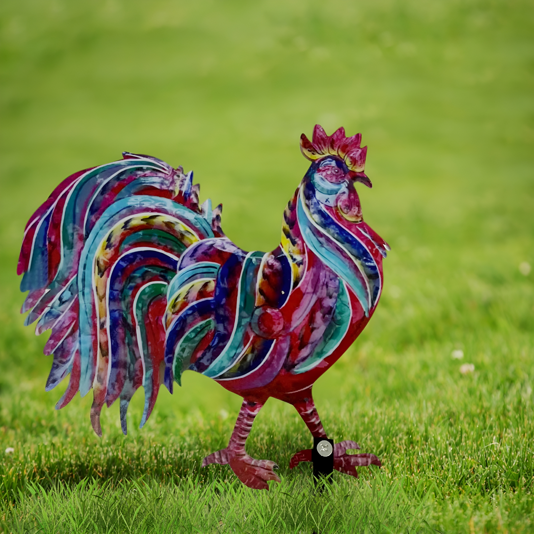 XIBUFE 2026 New Home Decorations Metal Rooster Animal Garden Sculptures Art Decor for Garden Patio Yard Farm Back Yard,Color Chicken Statue