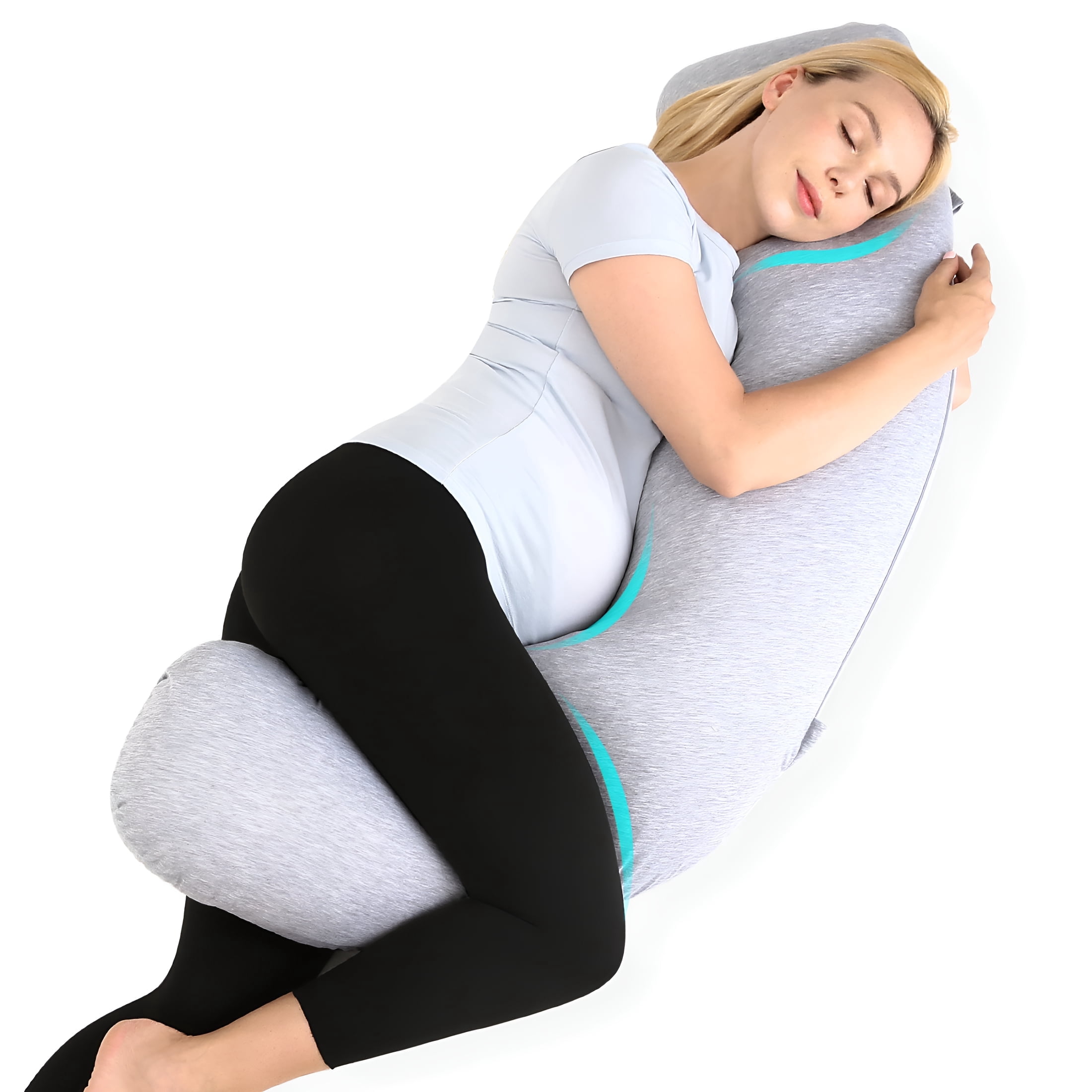 XIBUFE 2026 New J Shaped Pregnancy Pillows for Side Sleeping,Maternity Body Pillows for Pregnancy with Jersey Cover,Shaped Sleep Pillow,Gray