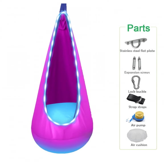 XIBUFE 2026 New Kids Pod Swing Seat,Kids Hanging Hammock Swing Chair with Led Lights for Indoor Play,Bedroom,Relaxation,Sensory Play,Outdoor Fun,Backyard Swing