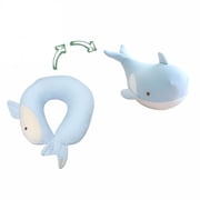 XIBUFE 2026 New Kids Travel Pillow-2-In-1 Deformable Kids Neck Pillow for Traveling,Soft U-Shaped Pillow with Adorable Animal Design,Comfy Sleep and Play,Ideal for Airplanes Travel-Blue Whale