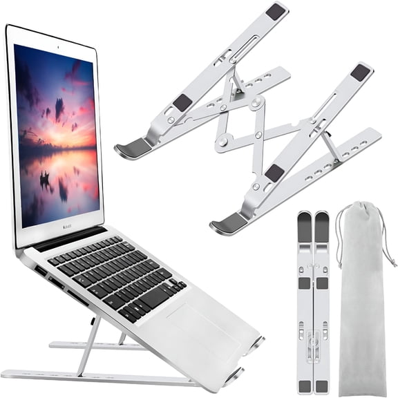 XIBUFE 2026 New Laptop Stand,Laptop Holder Riser Computer Stand,Adjustable Aluminum Foldable Portable Notebook Stand,For 10-15.6 Laptops and Tablets(Silver)