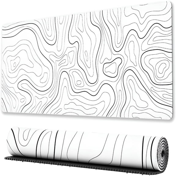 XIBUFE 2026 New Large Gaming Mouse Pad with Stitched Edges,Minimalist Topographic Map Desk Mat,Extended Xl Mousepad with Anti-Slip Base,Cool Desk Pad for Keyboard and Mouse,31.5 X 11.8 In,White