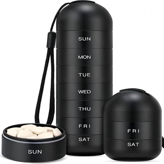 XIBUFE 2026 New Large Metal Travel Pill Organizer,Waterproof Weekly Pill Box,Portable Aluminum Alloy Pill Case Container,Bpa Free 7 Day Daily Medicine Organizer Holder for Vitamin,Pills,Supplement