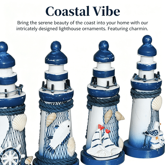 XIBUFE 2026 New Lighthouse Ornament 4Pcs Lighthouse Nautical Table Centerpiece,Beach Theme Home Decor for Home,Beach,Party,Table,Decorations
