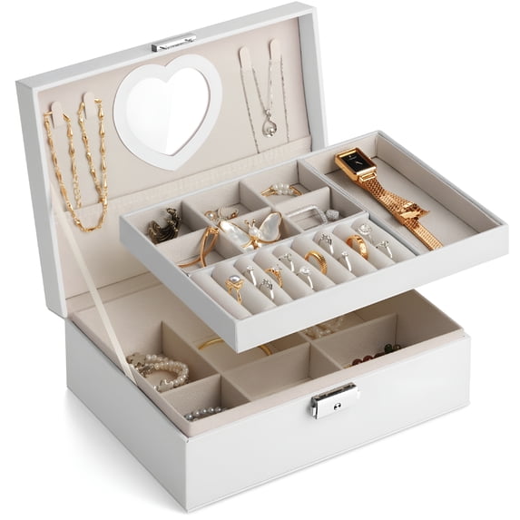 XIBUFE 2026 New Lockable Jewelry Boxes Mirror for Women, 9.06 X 6.69 X 3.54 Inches, White for Jewelry Storage, Home Organization, Vanity, Gift Giving, Elegant Decor.
