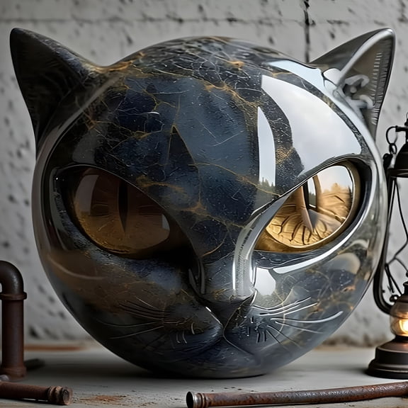 XIBUFE 2026 New Luxury Black Cat Stone SculptureElegant Home Decor&Gift-Ready Art Piece,Hand-Carved Crystals and Healing Stone Cat Head Sculpture,Cats Figurine Decoration Statue Gifts for Cat Lovers