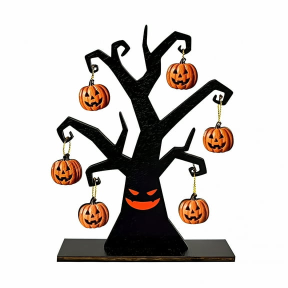 XIBUFE 2026 New Metal Black Spooky Evil Tree Halloween Village Accessories, Black Halloween Tree, 6.3 Tall Artificial Ghost Pumpkin Tree Home Tabletop Holiday Decorations