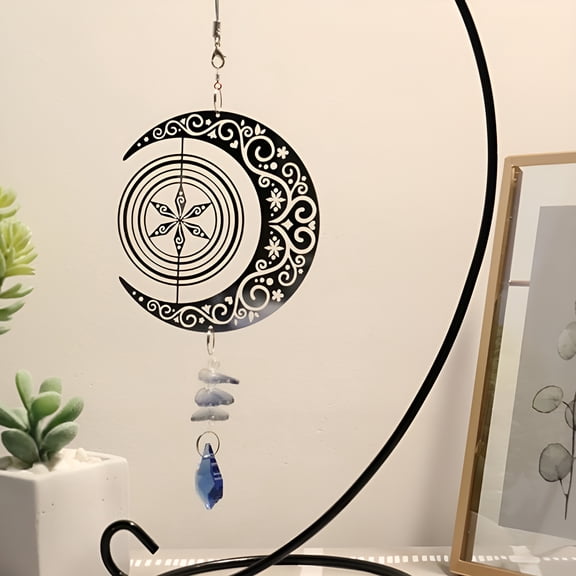 XIBUFE 2026 New Metal Wind Chime Moon Indoor Outdoor Wind Chime with Crystal Prisms Hanging Pendant Home Decor Gifts for Porch, Patio, Garden, Balcony