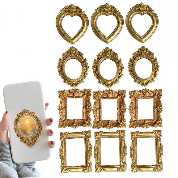 XIBUFE 2026 New Mini Gold Frames Set of 12Pcs Vintage Baroque Style Resin Photo Frames in 4 Styles Perfect for Diy Crafts Party Display and Holiday Table Decor for Home,Party,Crafts,Holiday