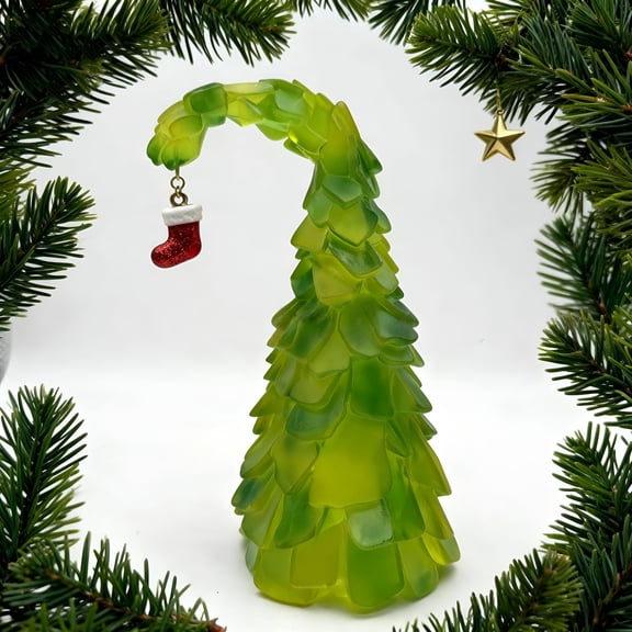 XIBUFE 2026 New Mini Whimsical Christmas Tree Table Decorations 7In Small Resin Tabletop Tree for Desk Office Holiday Decor,Xmas Curved Shape Tree for Small Space Christmas Decor Gifts Party Decor