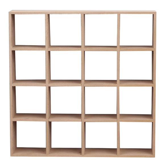 XIBUFE 2026 New Miniature Wooden Storage Rack Dollhouse 16 Grid Shelves Doll House Wall Rack Bookshelf Display Dollhouse Furniture Accessories Light Yellow