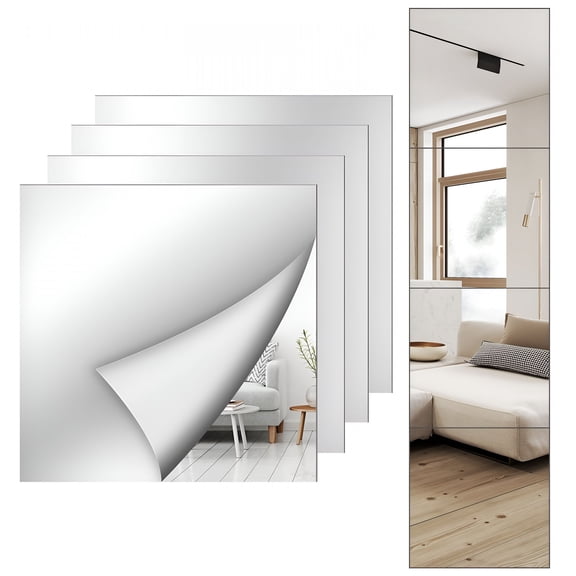 XIBUFE 2026 New Mirror Wall Full Length,12X12 Inch Unbreakable Mirror Tiles for Bedroom Home Gym Door,Acrylic Squares Mirror Full Body Shatterproof Mirror Stickers for Walls,Mirror Sheets (4Pcs)