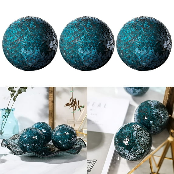XIBUFE 2026 New Mosaic Sphere Balls 8Cm Housewares Centerpieces Set Decorative Orbs Decorative Ball for Ornaments Coffee Table Decor Festival Living Room and 3Pcs Blue 3Pcs