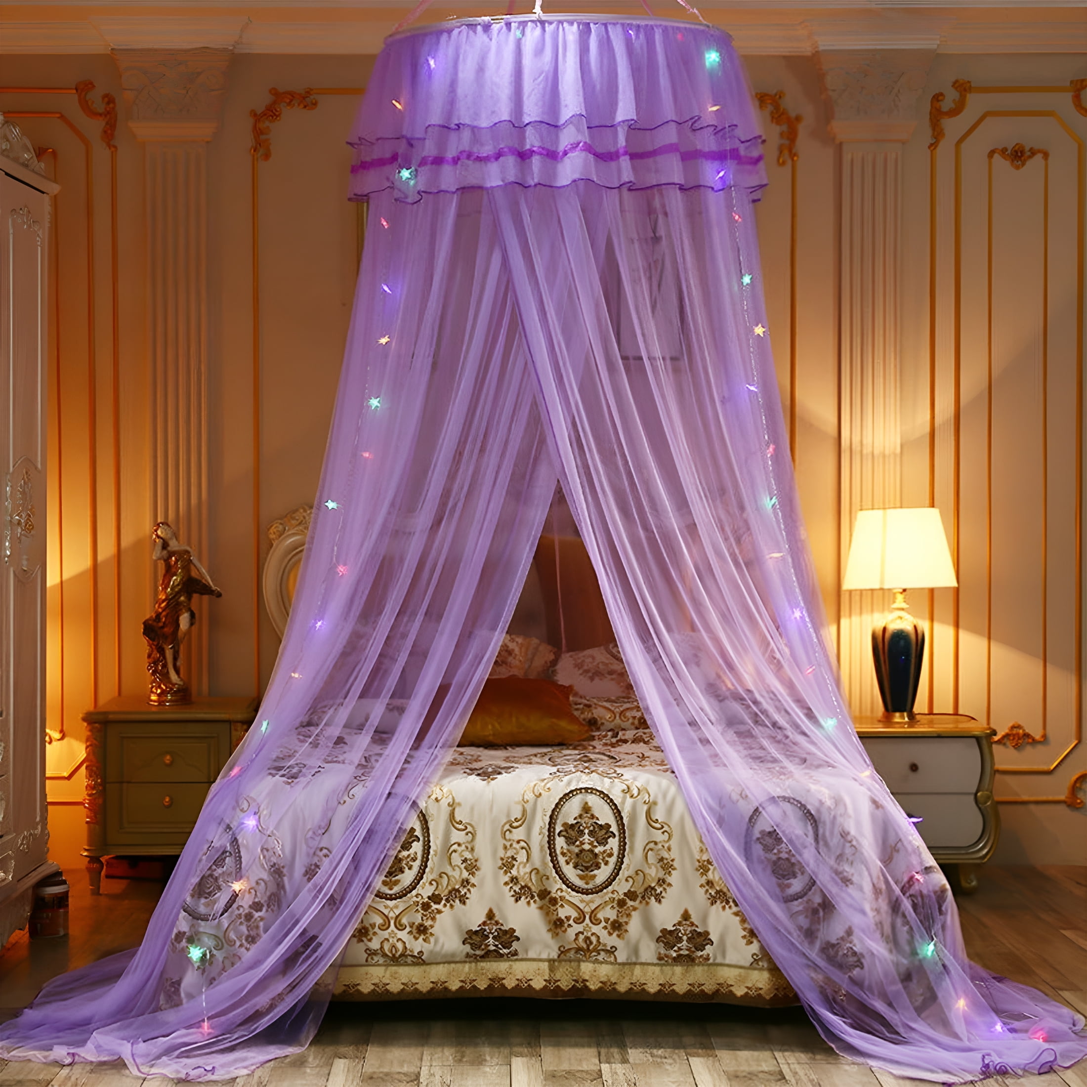 XIBUFE 2026 New Mosquito Net Bed Canopy for Girls,Princess-Style Round Hoop Bed Canopy,Dome Mosquito Netting Bed Tent for Twin Girls,Baby Crib and Kid Bed Decor