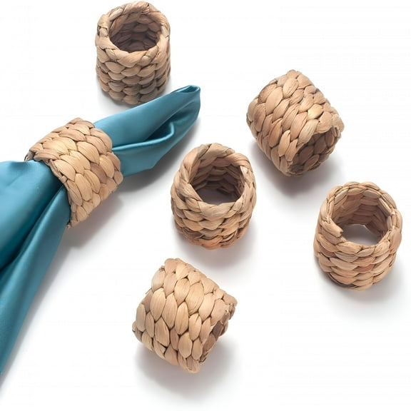 XIBUFE 2026 New Napkin Rings Set of 6 - Handmade Water Hyacinth Boho Napkin Rings,Rustic Farmhouse and Beach-Inspired Rattan Napkin Rings for Elegant Table Decoration