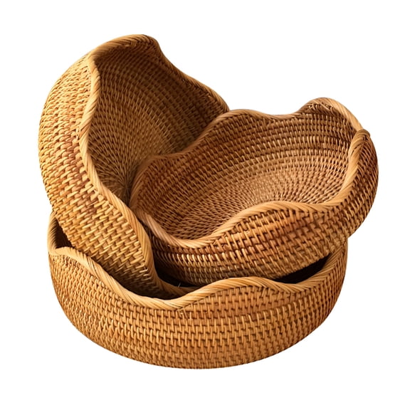 XIBUFE 2026 New Natural Rattan Rectangle Fruit Basket Bowls Hand Woven Decor Serving Baskets Wicker Storage for Dinning Room Storage Basket for Kitchen,Dining,Living Room,Pantry